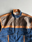 1980s FUNNEL NECK DENIM BOMBER JACKET WITH LEATHER DETAILS