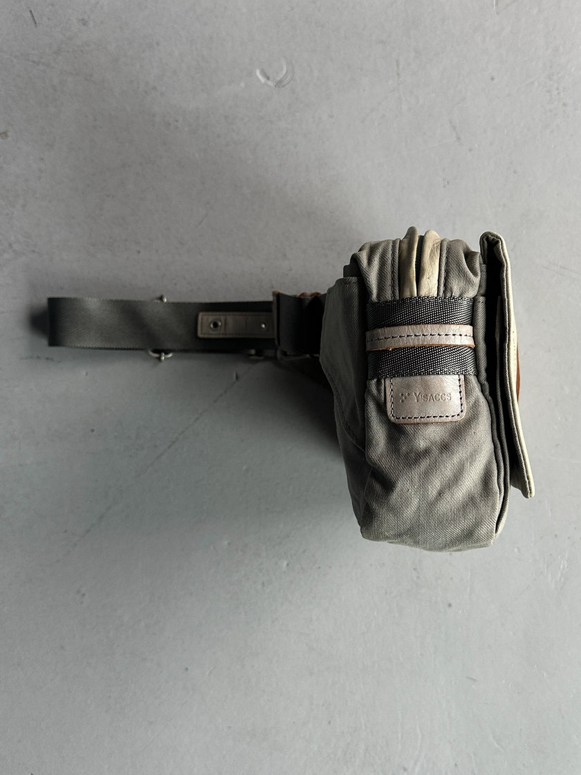 YOHJI YAMAMOTO Y'SACCS - 1990s RECTANGULAR BUM BAG WITH DISTRESSED LEATHER FRONT PANEL