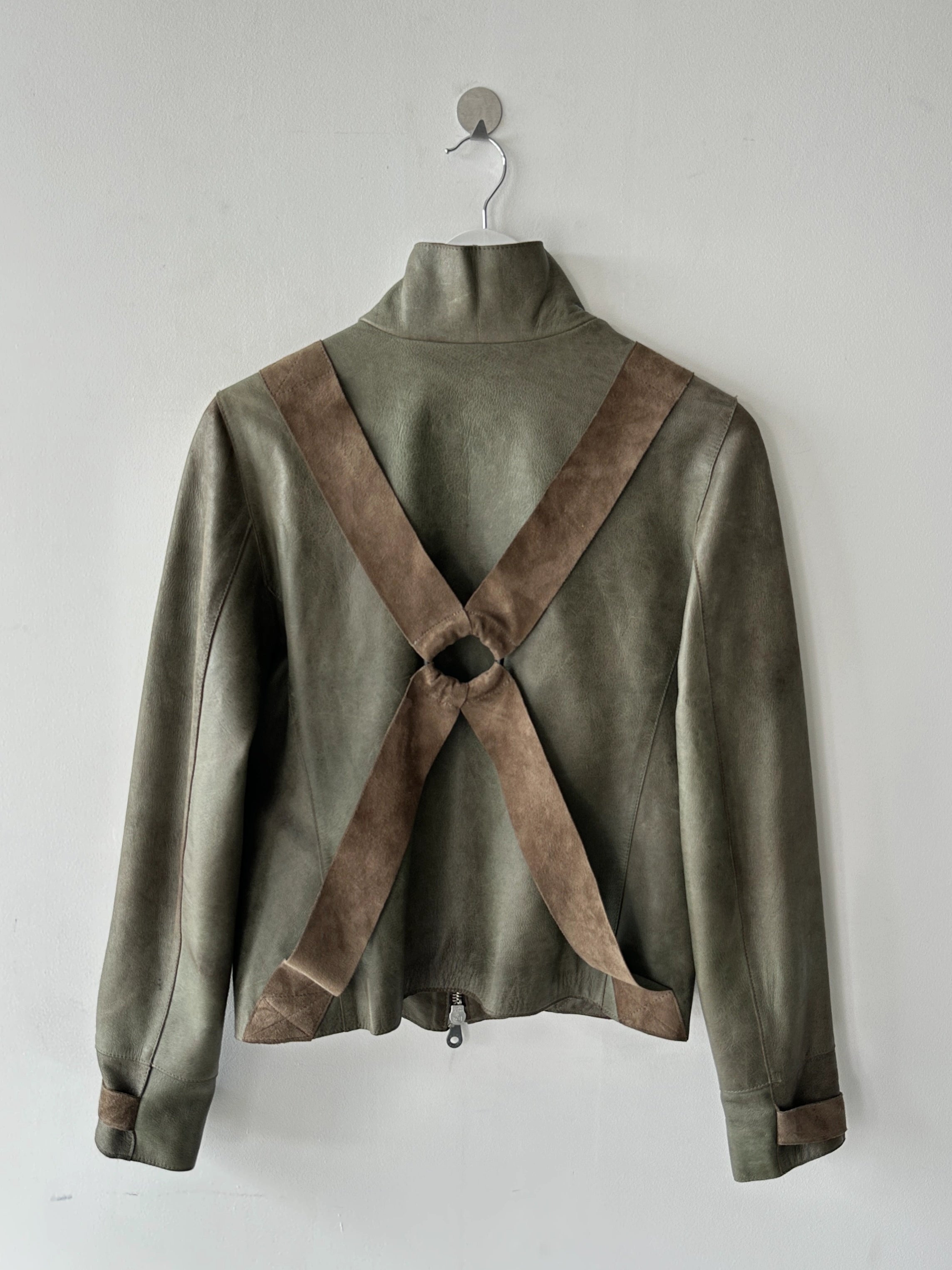 BRITISH LABEL - late 1990s LEATHER JACKET WITH BONDAGE DETAILS