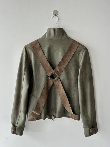 BRITISH LABEL - late 1990s LEATHER JACKET WITH BONDAGE DETAILS