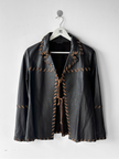 ITALIAN LABEL early 2000s OPEN FRONT LEATHER JACKET WITH WHIPSTITCH DETAILS