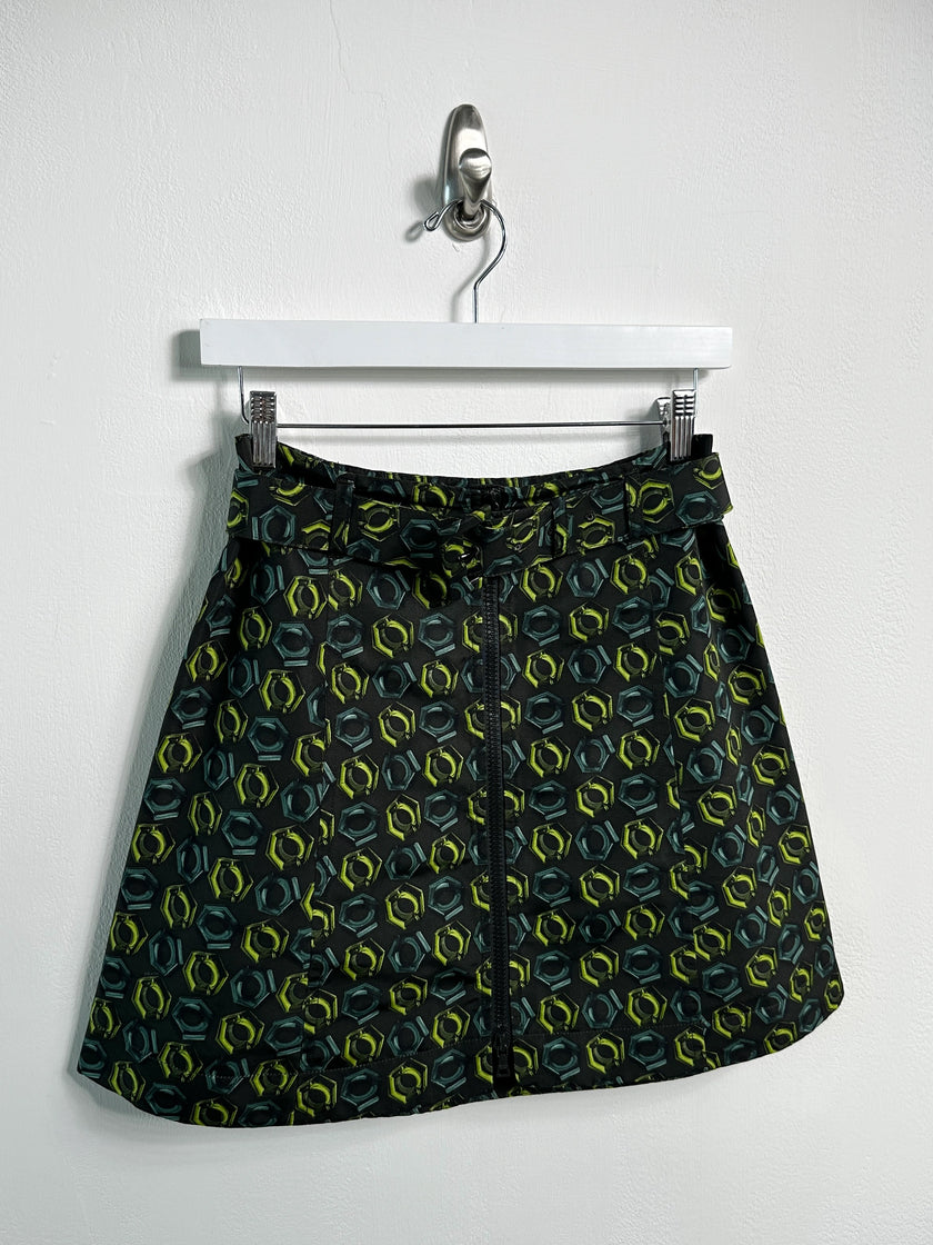 PRADA - S/S 2008 SILK MINI SKIRT WITH FRONT ZIP AND WAIST BELT