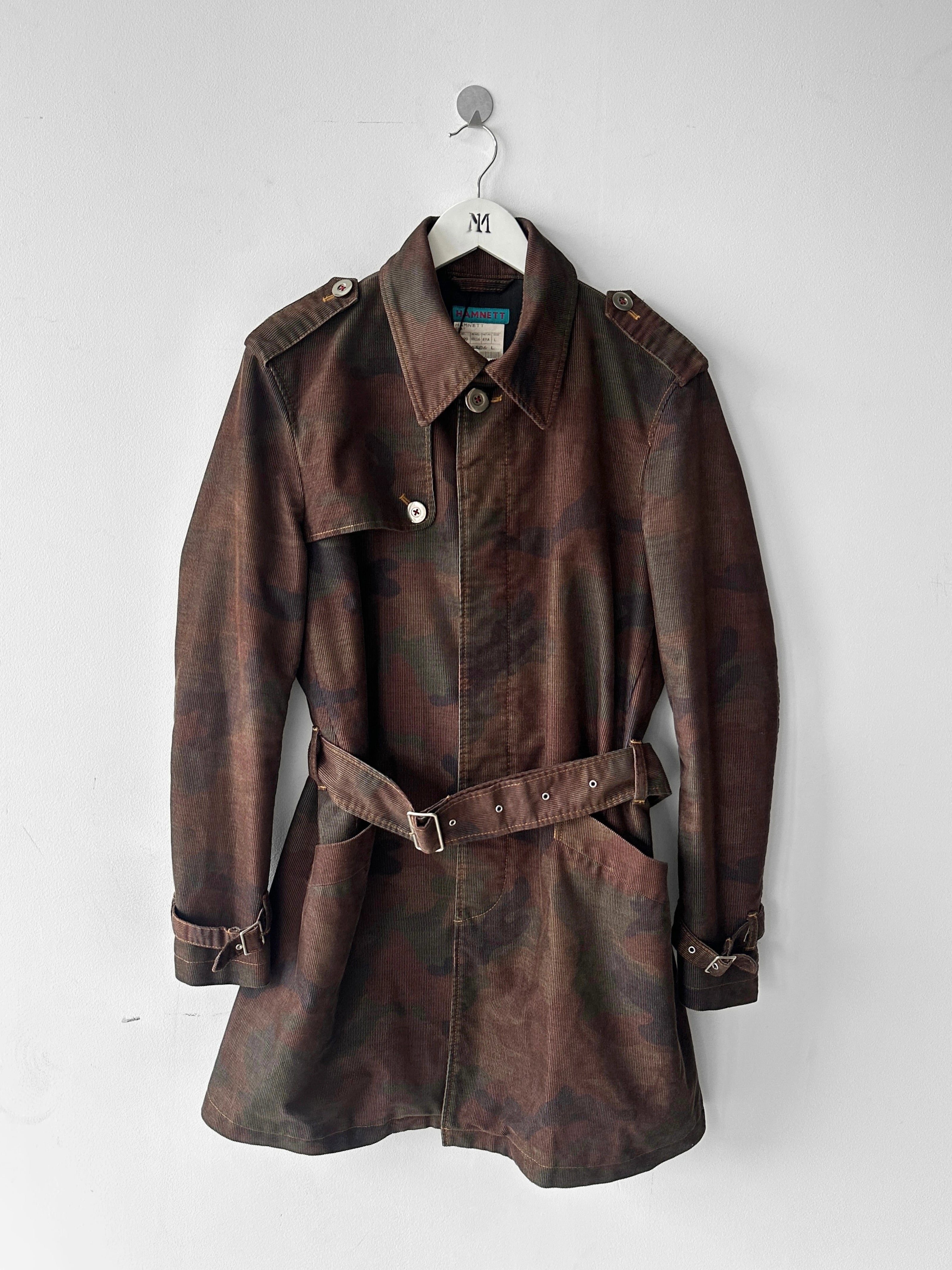 KATHARINE HAMNETT - 1990s CAMOUFLAGE CORDUROY TRENCH COAT
