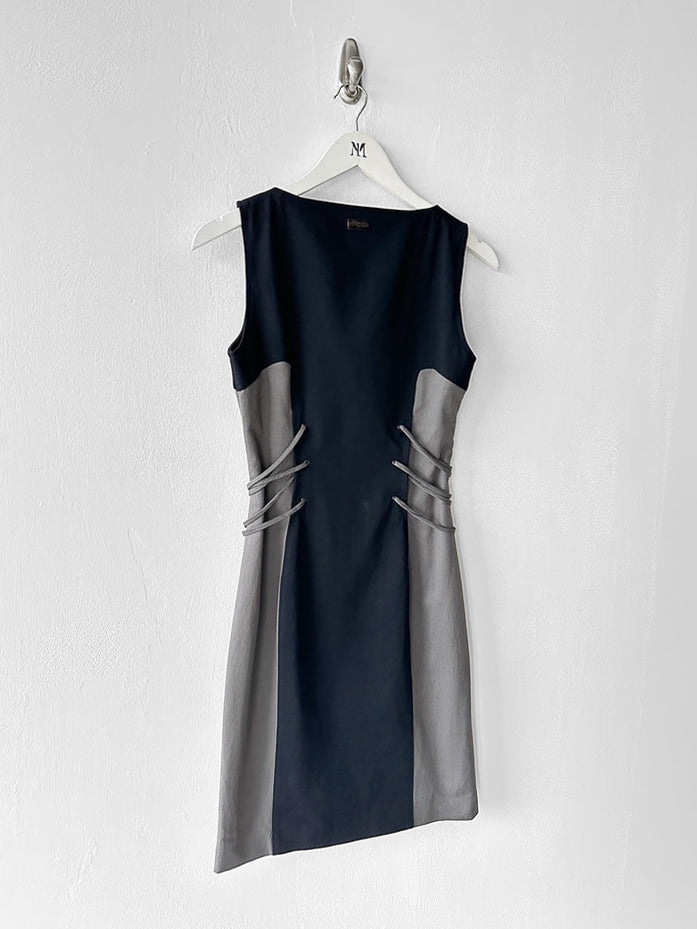 JOHN RICHMOND - 2000s PANELLED DRESS WITH LACING DETAILS AT WAIST
