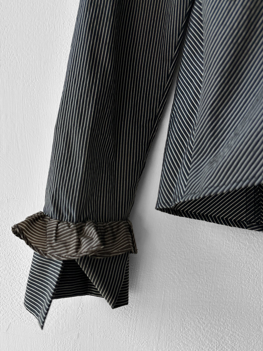 HIROKO KOSHINO - late 1990s PINSTRIPED BLOUSE WITH CASCADING RUFFLE DETAIL