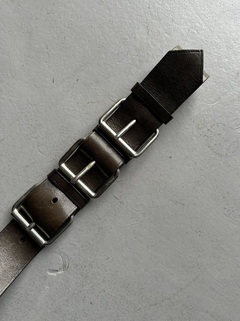 MOSCHINO - 1990s TRIPLE BUCKLE LEATHER BELT