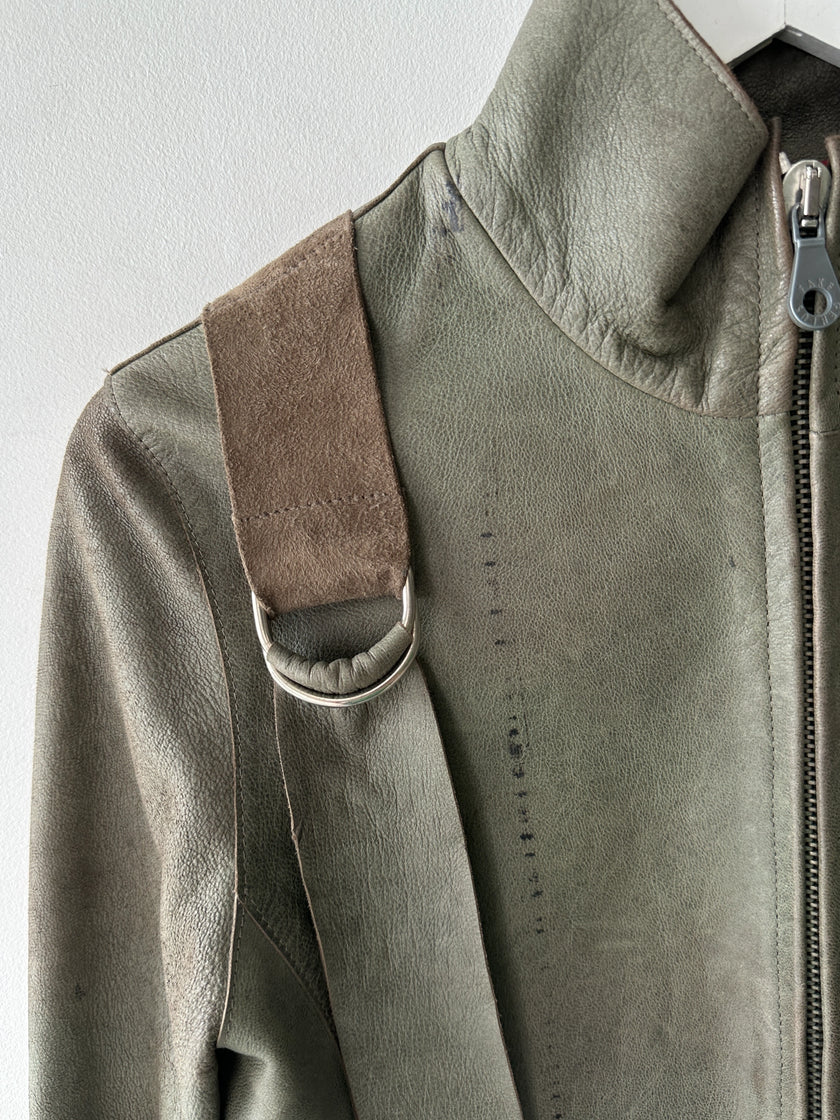 BRITISH LABEL - late 1990s LEATHER JACKET WITH BONDAGE DETAILS