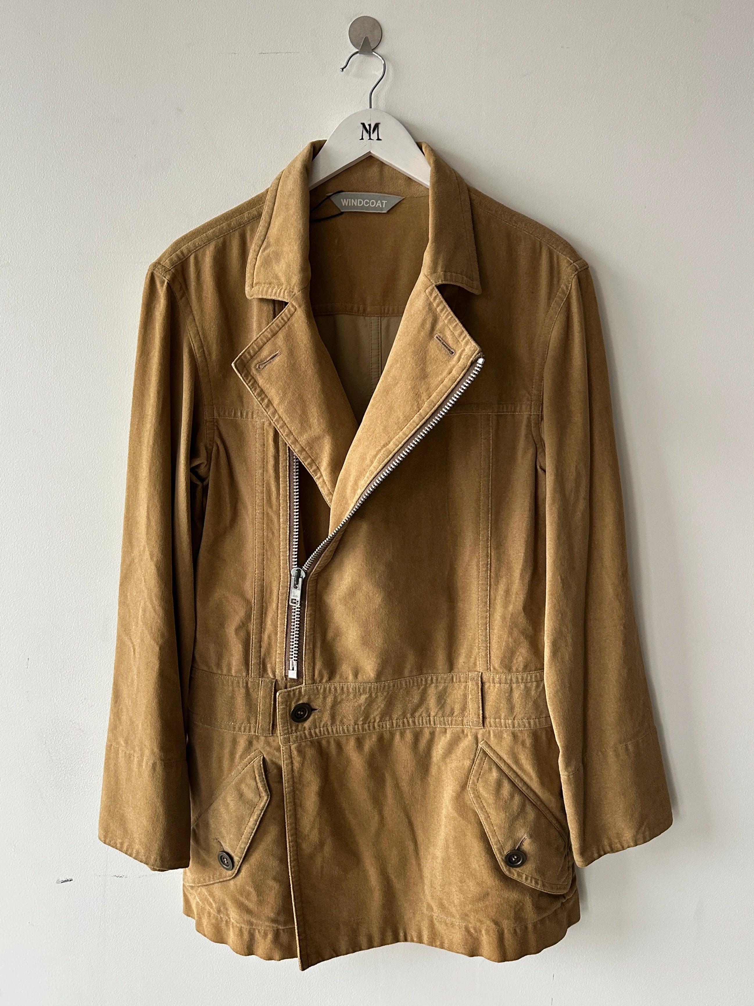 ISSEY MIYAKE WINDCOAT - 1980s ASYMMETRIC ZIP JACKET WITH MINI SKIRT LIKE PANEL