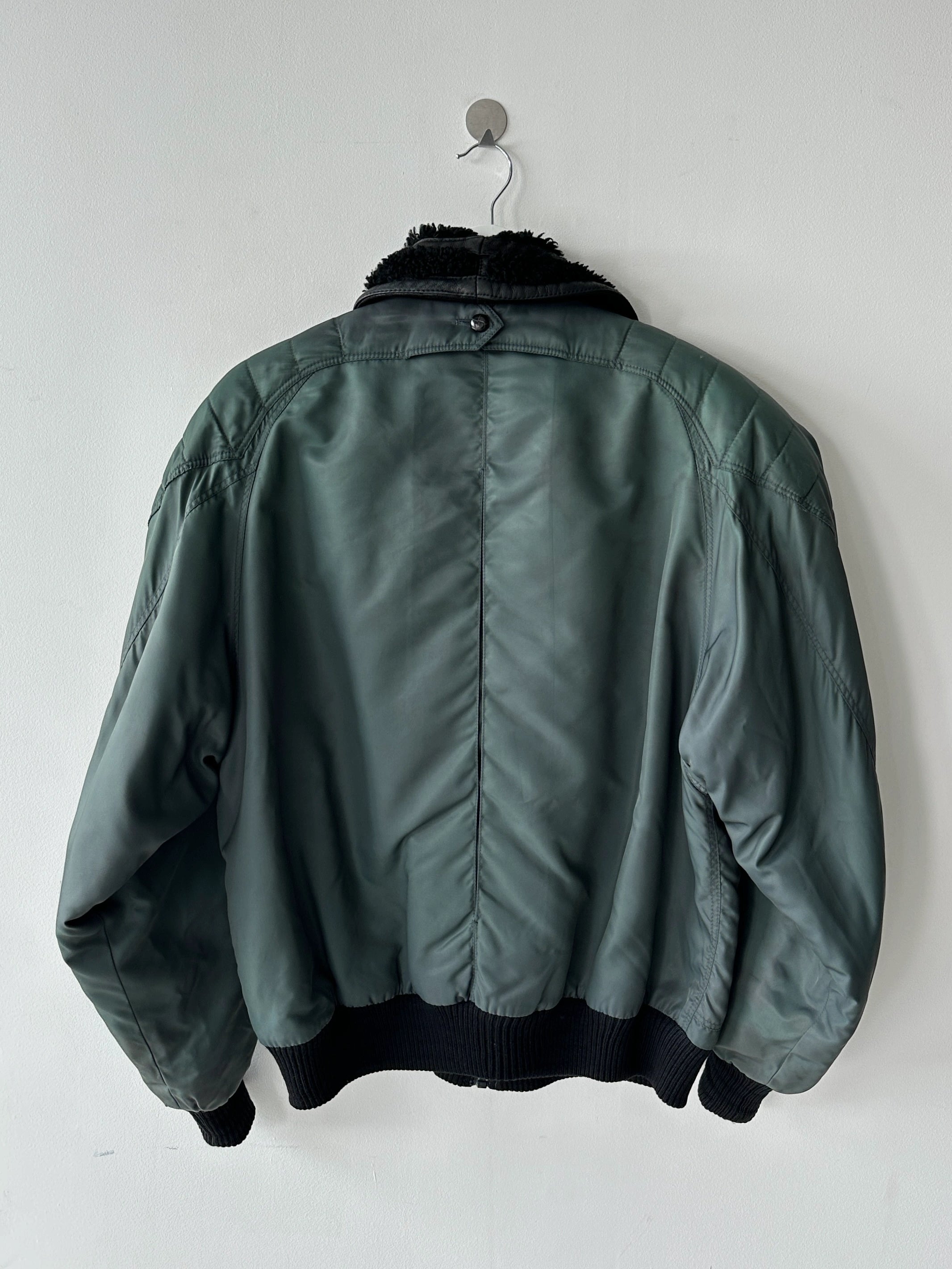 ITALIAN LABEL - 1980s NYLON BOMBER JACKET WITH SHEARLING COLLAR