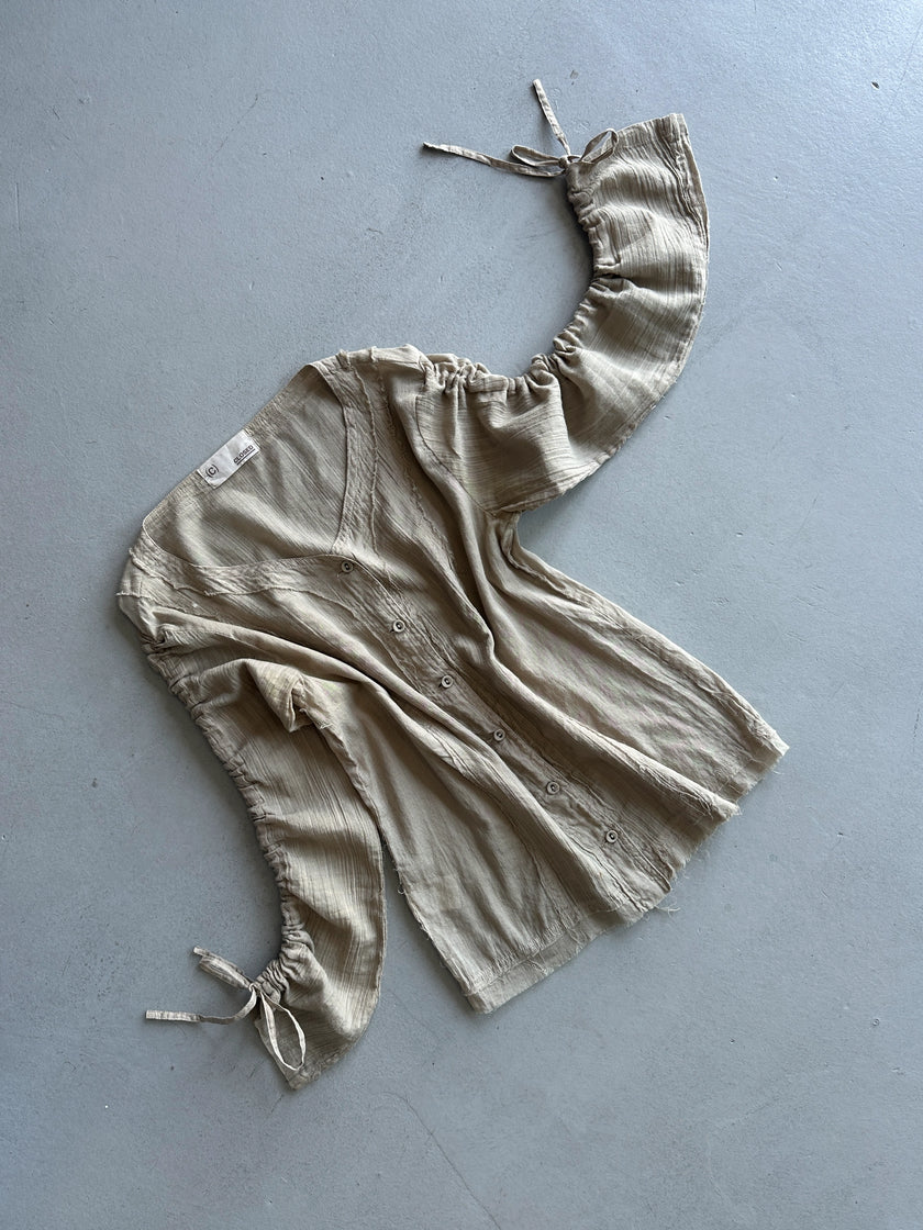 CLOSED BY GIULIANO FUJIWARA - 2000s RUCHED SLEEVE SEMI SHEER BLOUSE