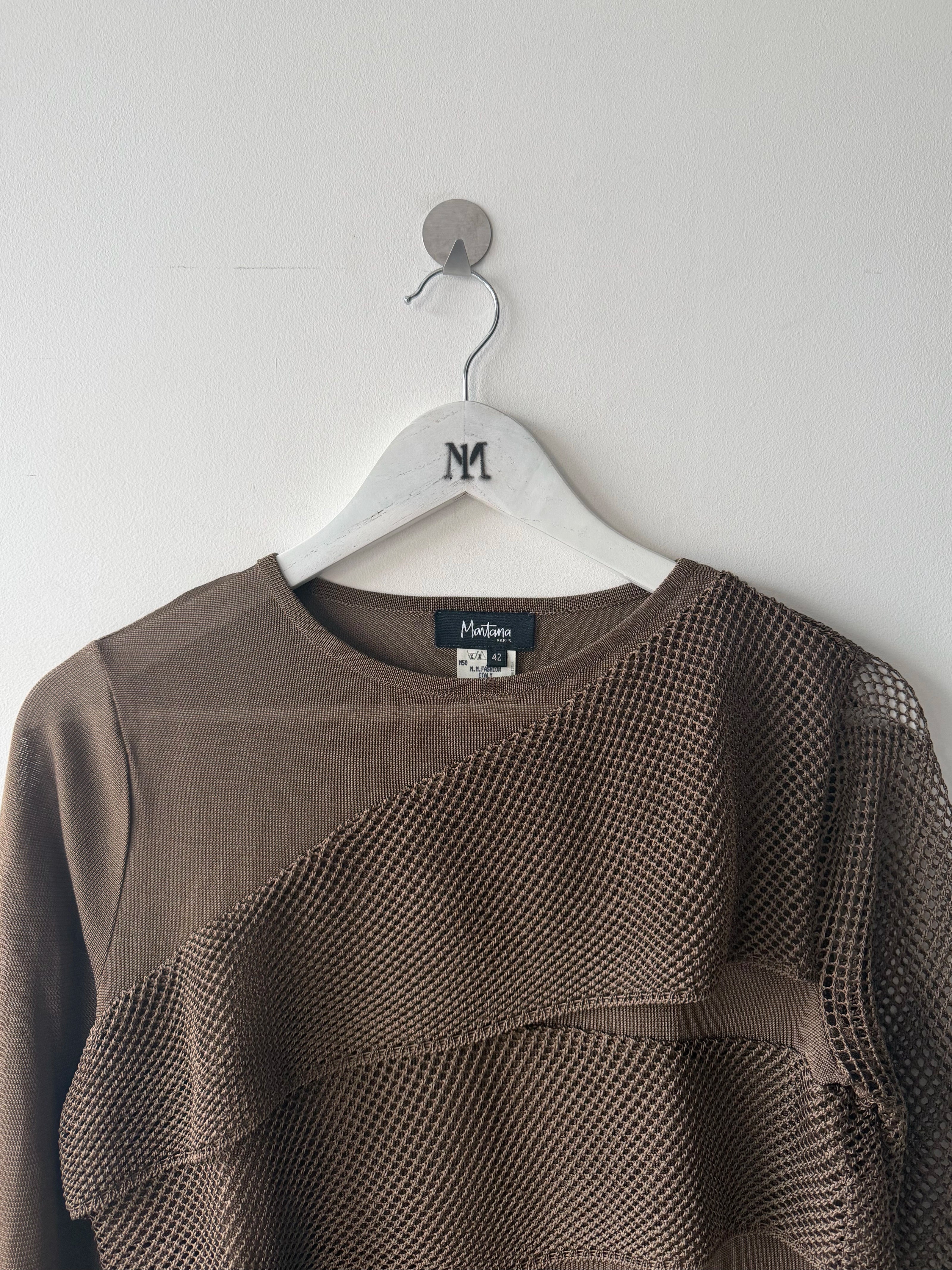 CLAUDE MONTANA - 1990s MESH PANELS LONG SLEEVE TOP