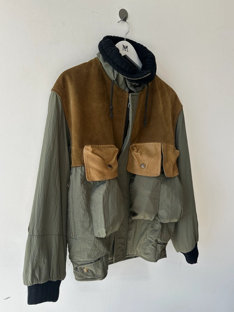 C.P. COMPANY - A/W 1983 LEATHER AND JAPANESE NYLON FIELD BOMBER JACKET