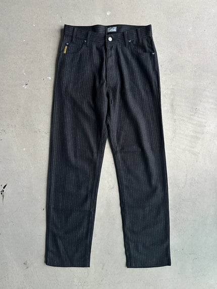 ARMANI JEANS - 1990s PINSTRIPED STRAIGHT FIT WOOL TROUSERS