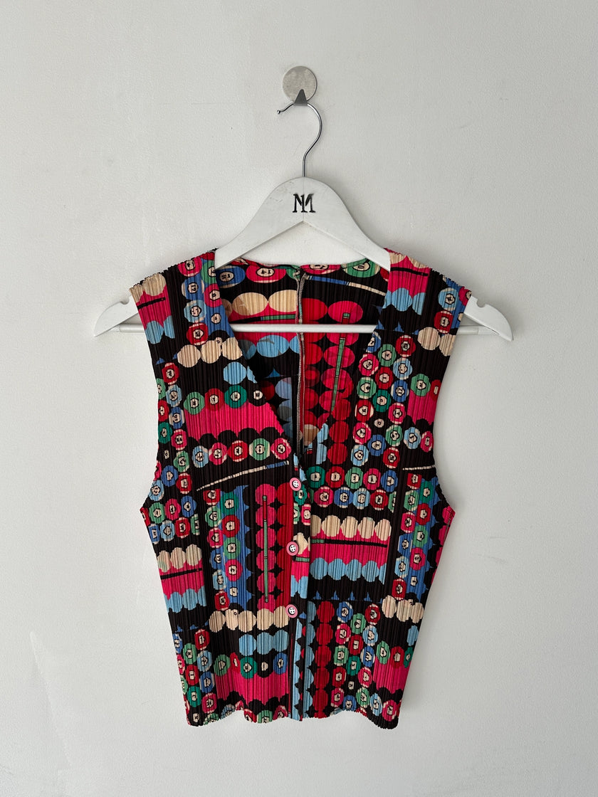 ISSEY MIYAKE - S/S 2007 COLOURFUL BILLIARDS PLEATED BUTTONED VEST TOP