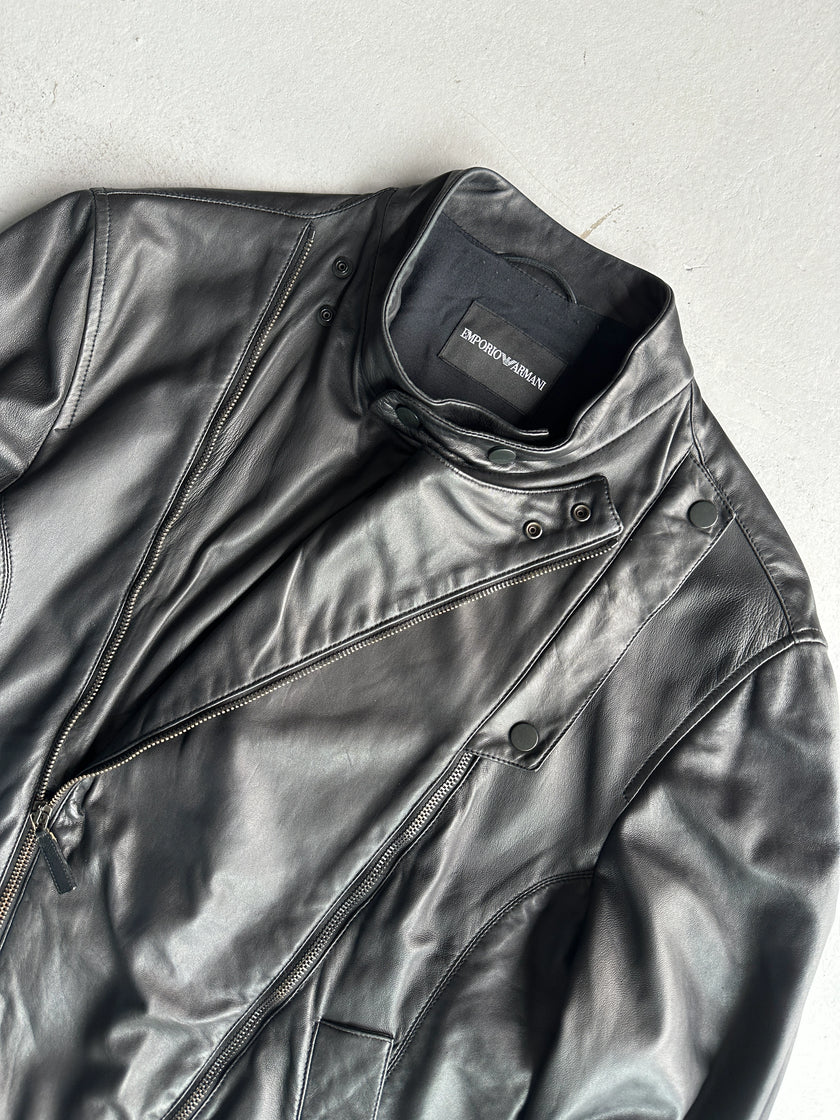 EMPORIO ARMANI - S/S 2009 ASYMMETRIC DOUBLE ZIP SOFT LEATHER JACKET