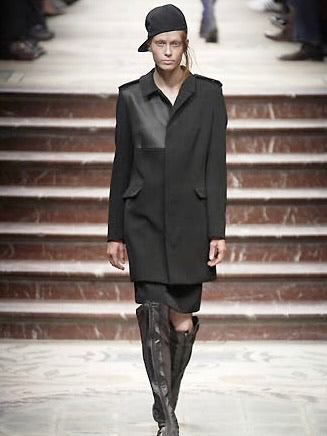 YOHJI YAMAMOTO - F/W 2002 PANELLED CASHMERE BLEND COAT WITH CONTRASTING LEATHER PANELS