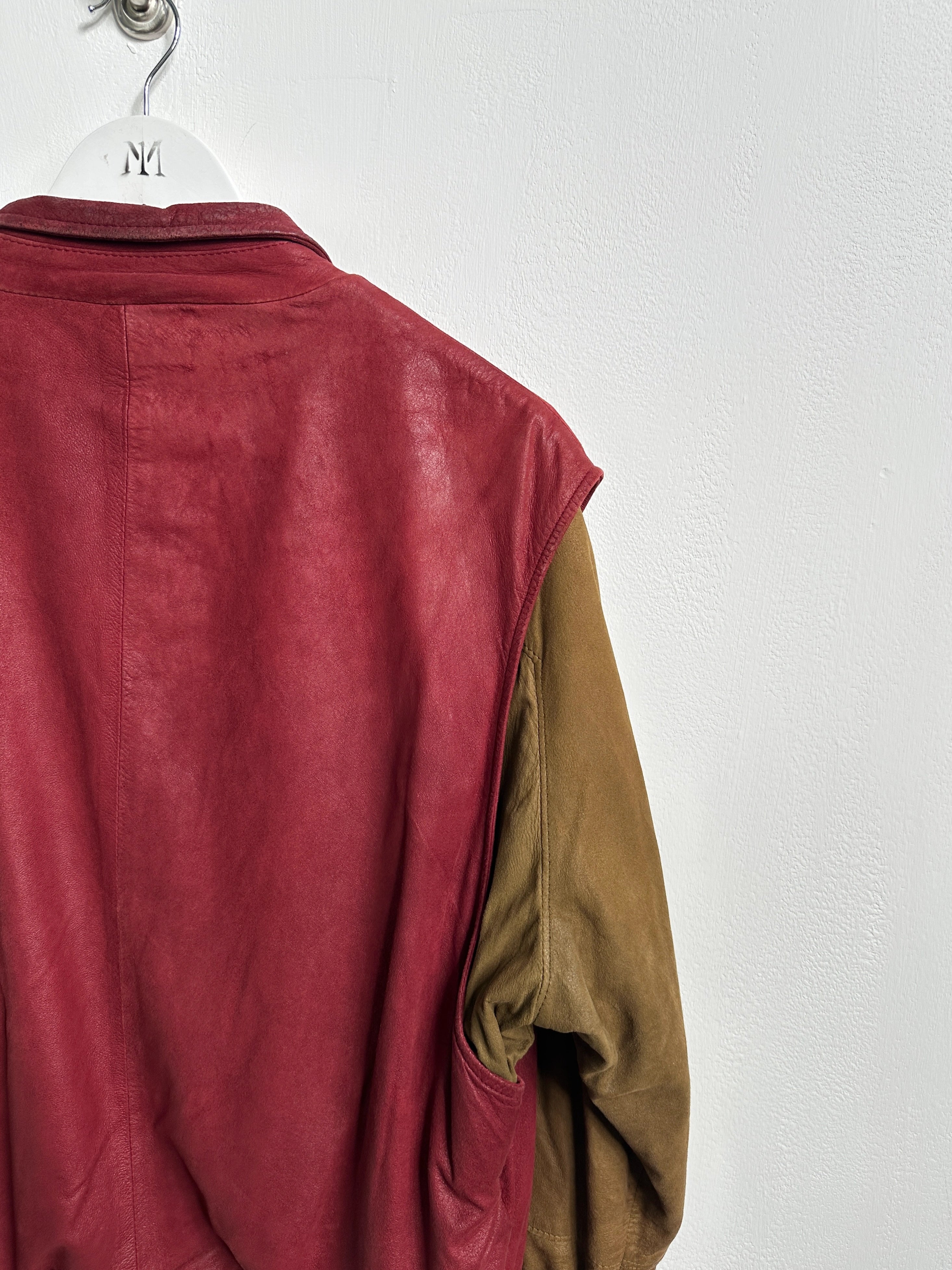 1980s SUEDE BOMBER JACKET WITH CONTRASTING GILET STYLE OUTER LAYER