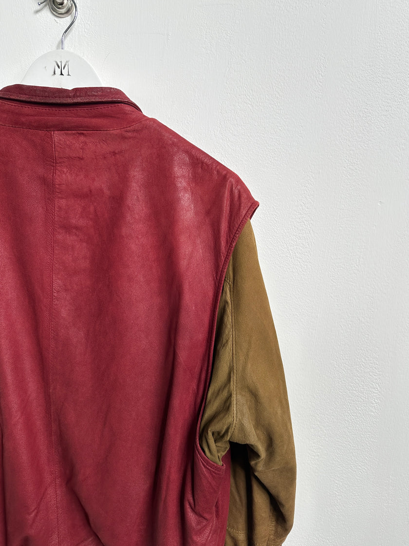 1980s SUEDE BOMBER JACKET WITH CONTRASTING GILET STYLE OUTER LAYER