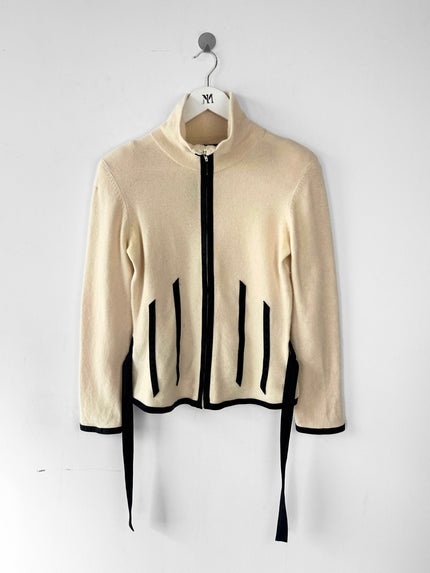 ARMANI JEANS - 2000s ZIPPED KNIT WITH CONTRASTING BLACK STRIPES DETAILS