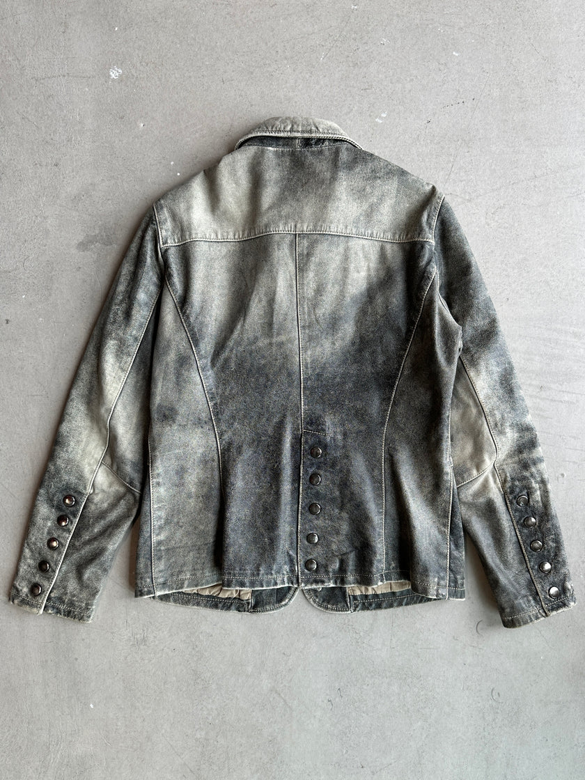 1990s DISTRESSED LEATHER CARGO JACKET