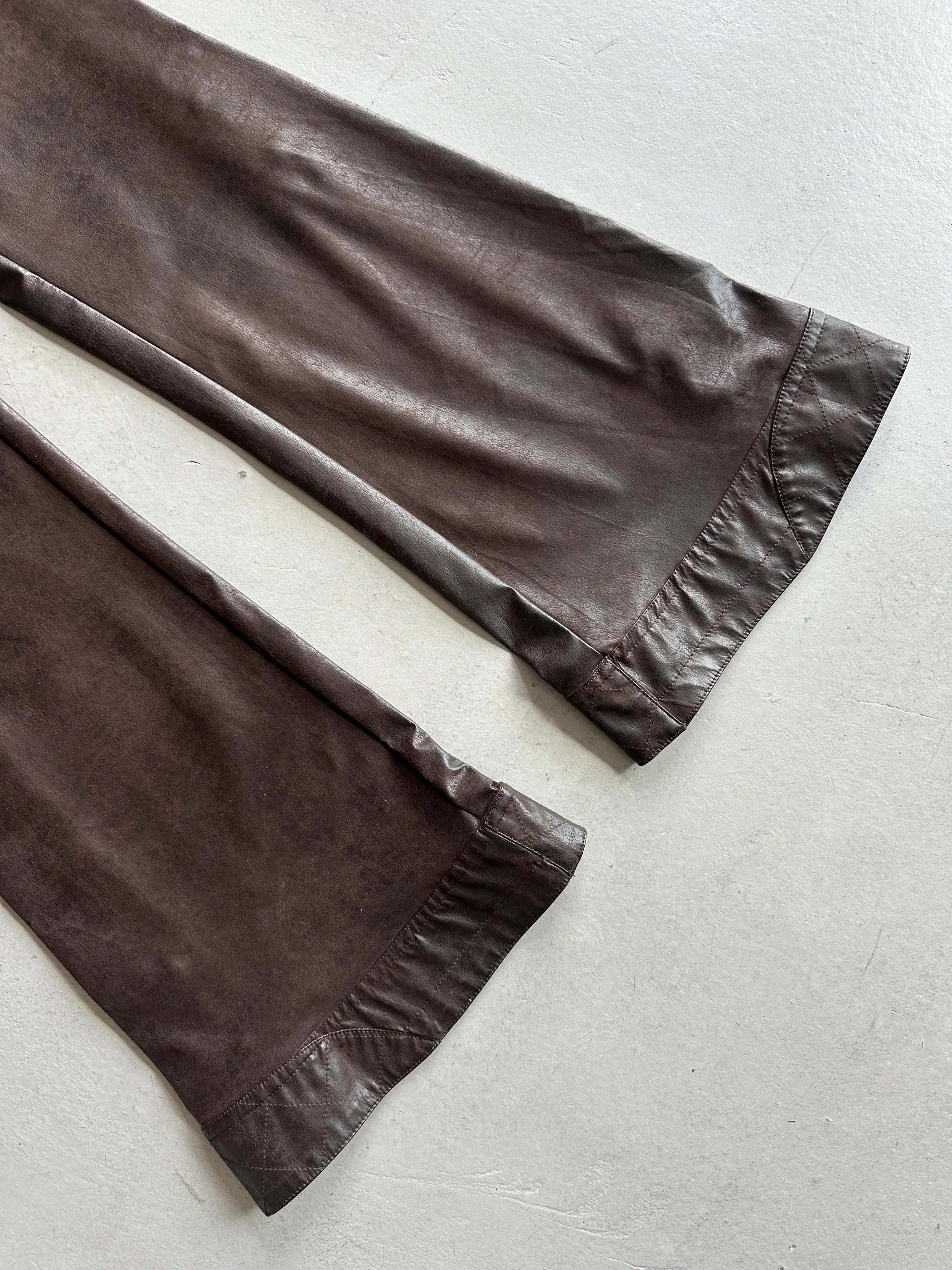 ARMANI JEANS - 2000s WIDE LEG DISTRESSED LEATHER TROUSERS