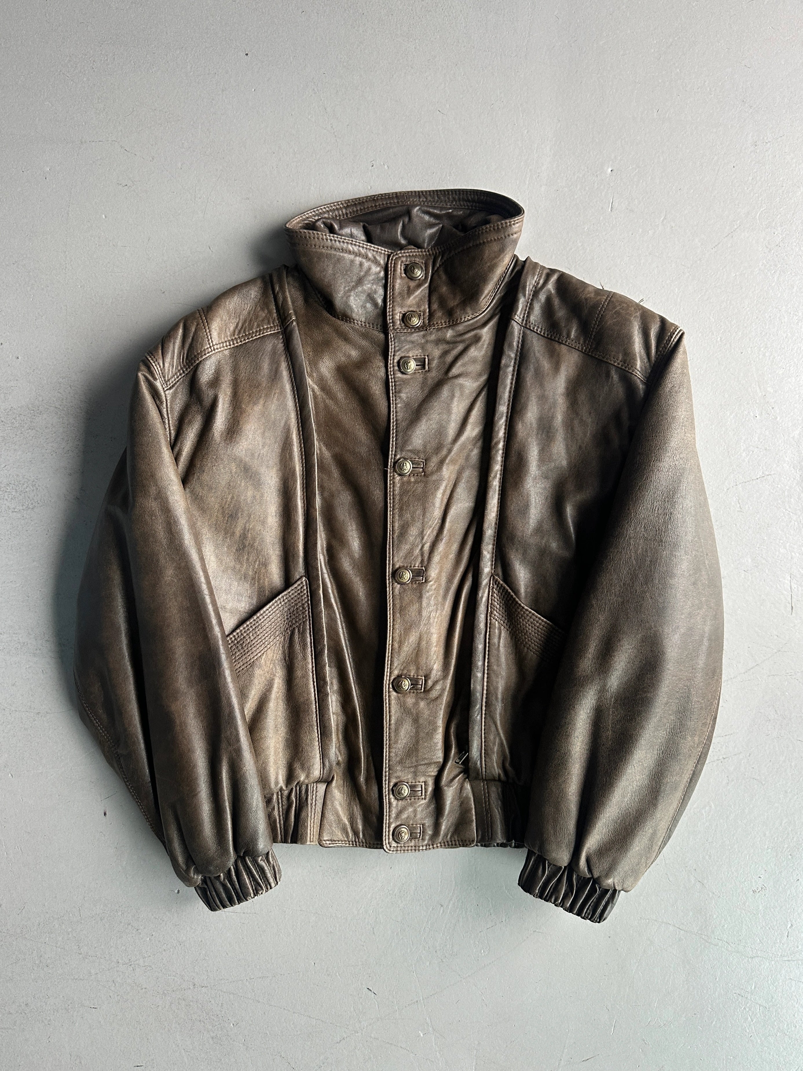 ITALIAN LABEL 1980s LAYERED LEATHER JACKET WITH REMOVABLE HOOD PANEL