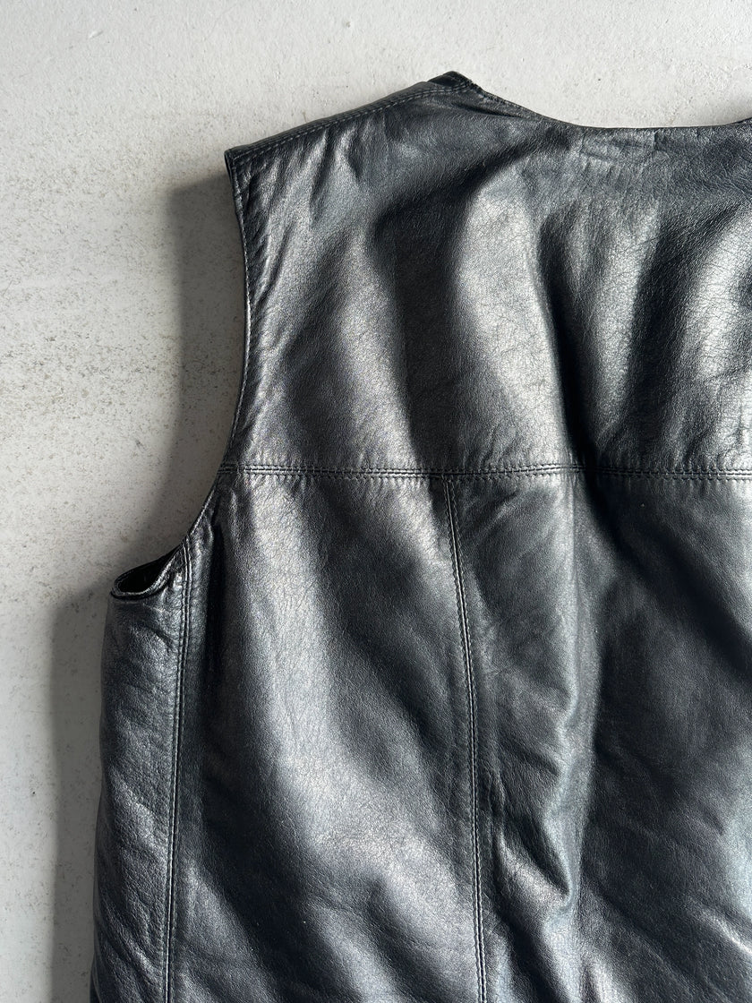 1990s REAL SHEARLING LEATHER VEST GILET JACKET