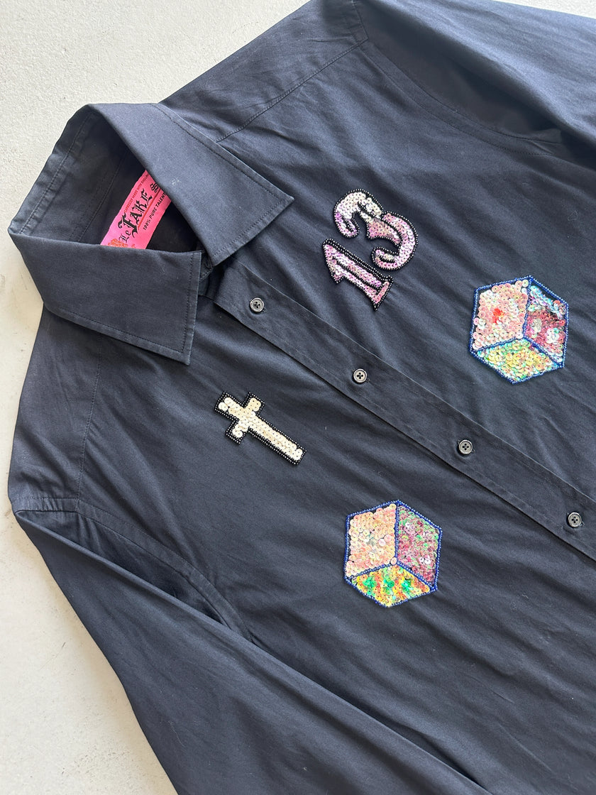 FAKE LONDON - 2003 LUCKY NUMBER SEQUIN LONG SLEEVE SHIRT