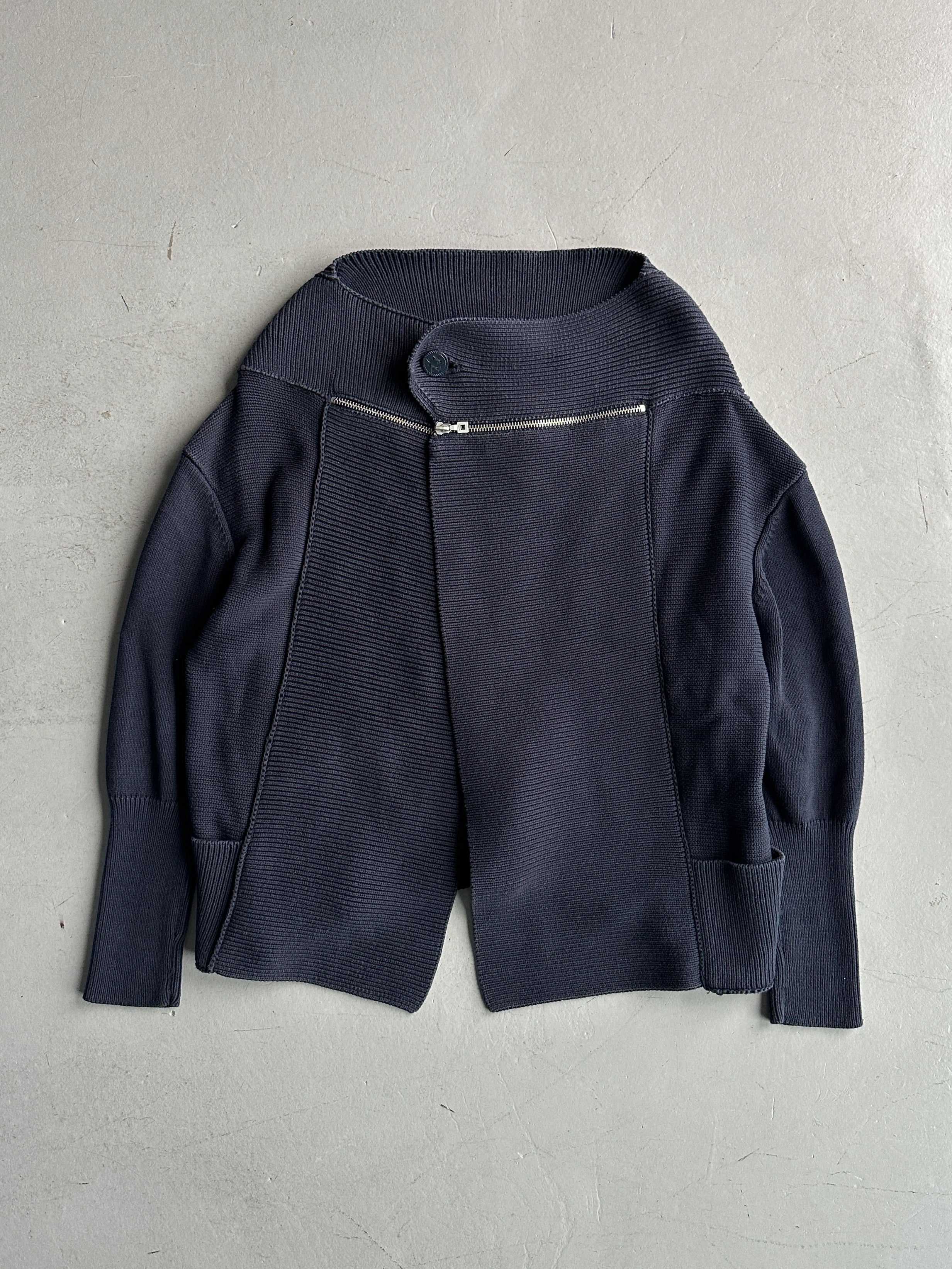 MARITHÉ + FRANÇOIS GIRBAUD - early 2000s ZIP DETAIL AT COLLAR OPEN FRONT CARDIGAN