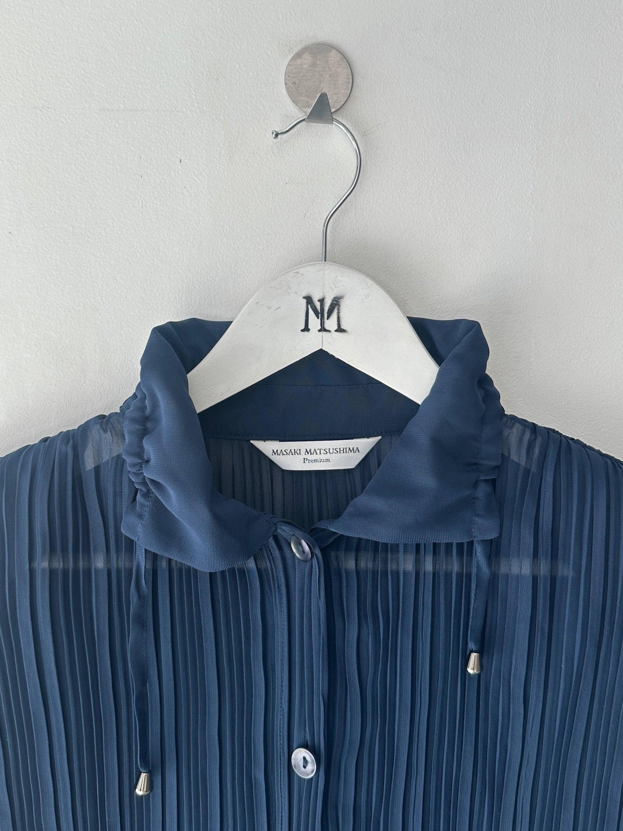 MASAKI MATSUSHIMA - 2000s PLEATED BLOUSE WITH DRAWSTRING COLLAR