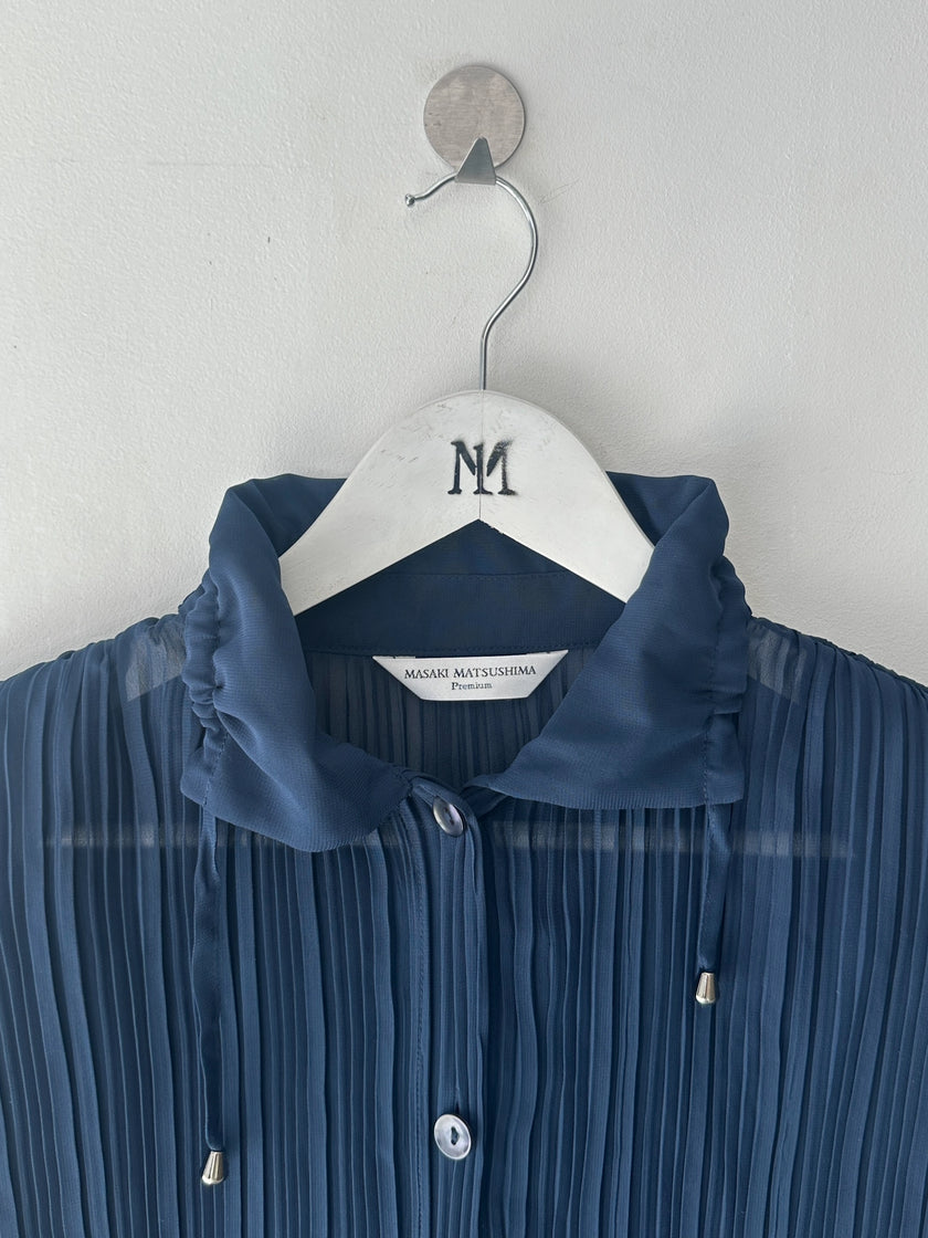 MASAKI MATSUSHIMA - 2000s PLEATED BLOUSE WITH DRAWSTRING COLLAR