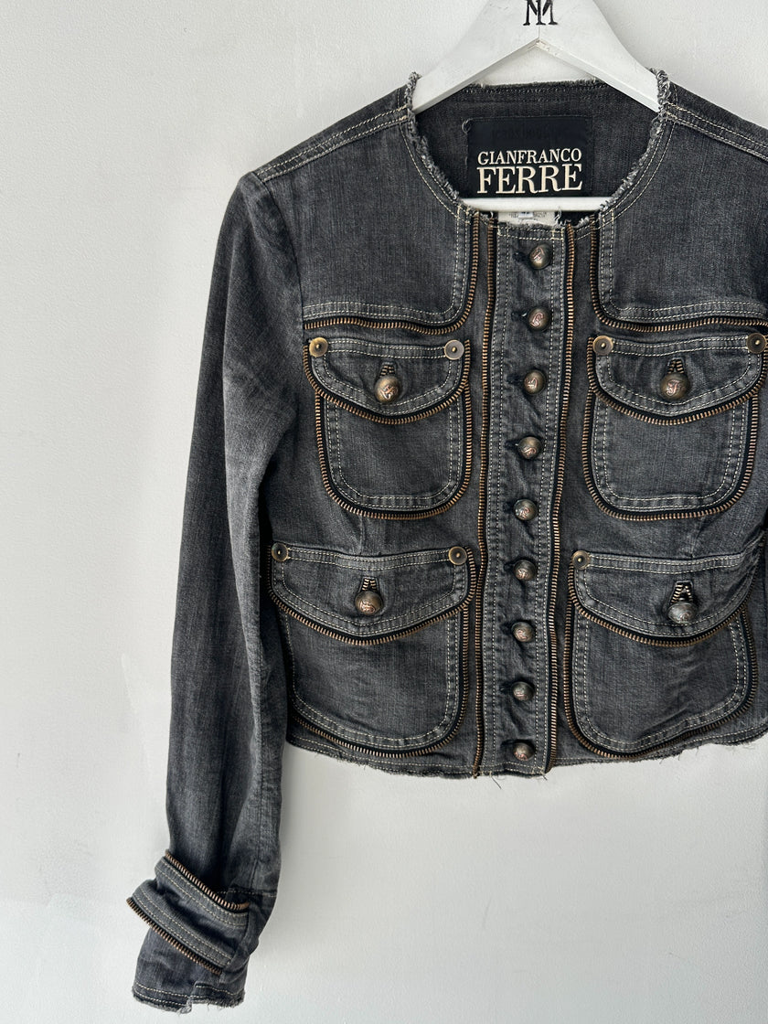 GIANFRANCO FERRÉ - early 2000s CROP FIT DENIM JACKET WITH EXPOSED ZIP DETAILS