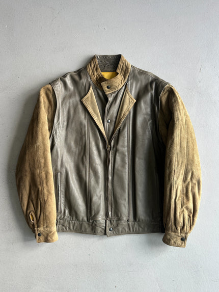 LOUIS FÉRAUD - 1980s CONTRASTING GREEN LAYERED LEATHER JACKET