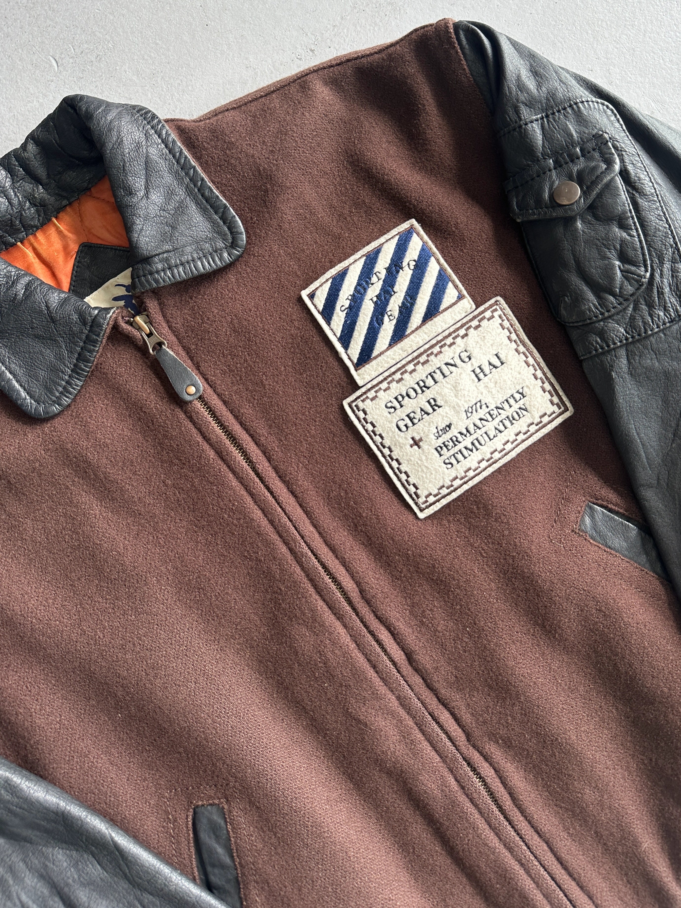 ISSEY MIYAKE HAI - A/W 1993 BOMBER JACKET WITH CONTRASTING LEATHER SLEEVE AND COLLAR