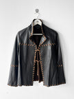 ITALIAN LABEL early 2000s OPEN FRONT LEATHER JACKET WITH WHIPSTITCH DETAILS