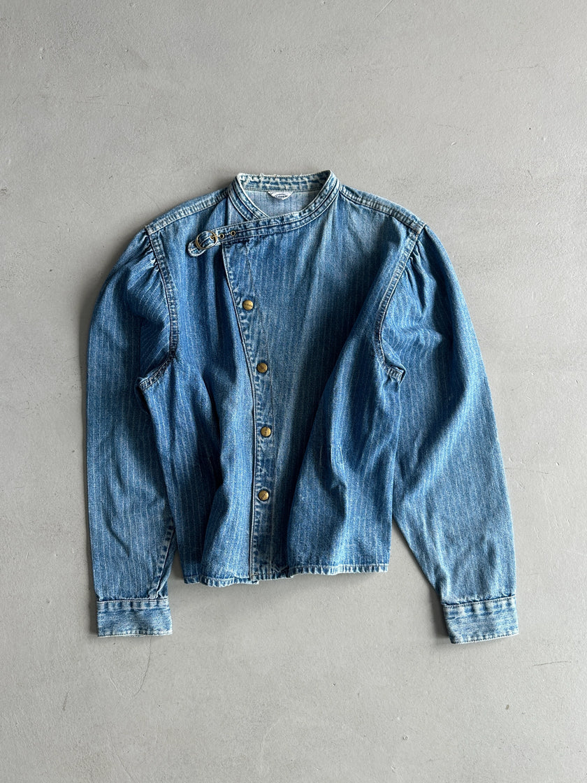 CLOSED - 1980S ASYMMETRICAL CLOSURE PINSTRIPED DENIM JACKET