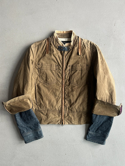 DSQUARED2 - F/W 2002 HOMELESS COLLECTION LAYERED DENIM SLEEVE JACKET WITH LEATHER DETAILS