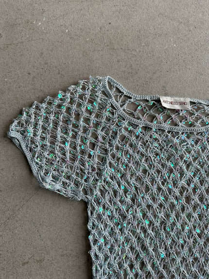 2000s SEQUINS DETAIL SHEER MESH T-SHIRT