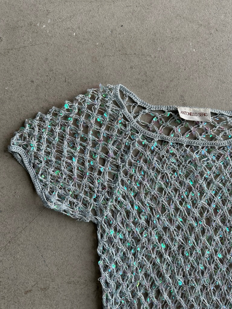 2000s SEQUINS DETAIL SHEER MESH T-SHIRT