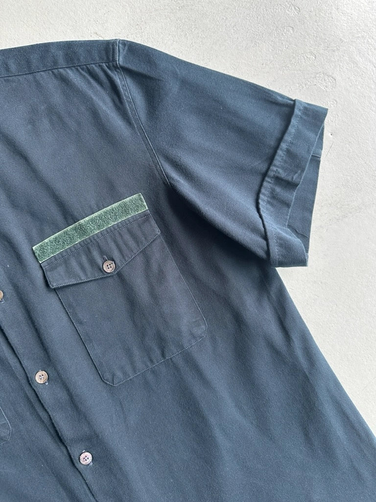 HELMUT LANG - S/S 1997 VELVET DETAIL COLLAR HALF SLEEVE SHIRT