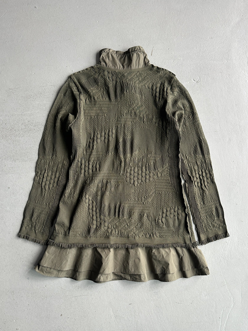 HIROKO KOSHINO - 2000s CONTRASTING NYLON COLLAR AND HEM SEMI TRANSPARENT JACKET