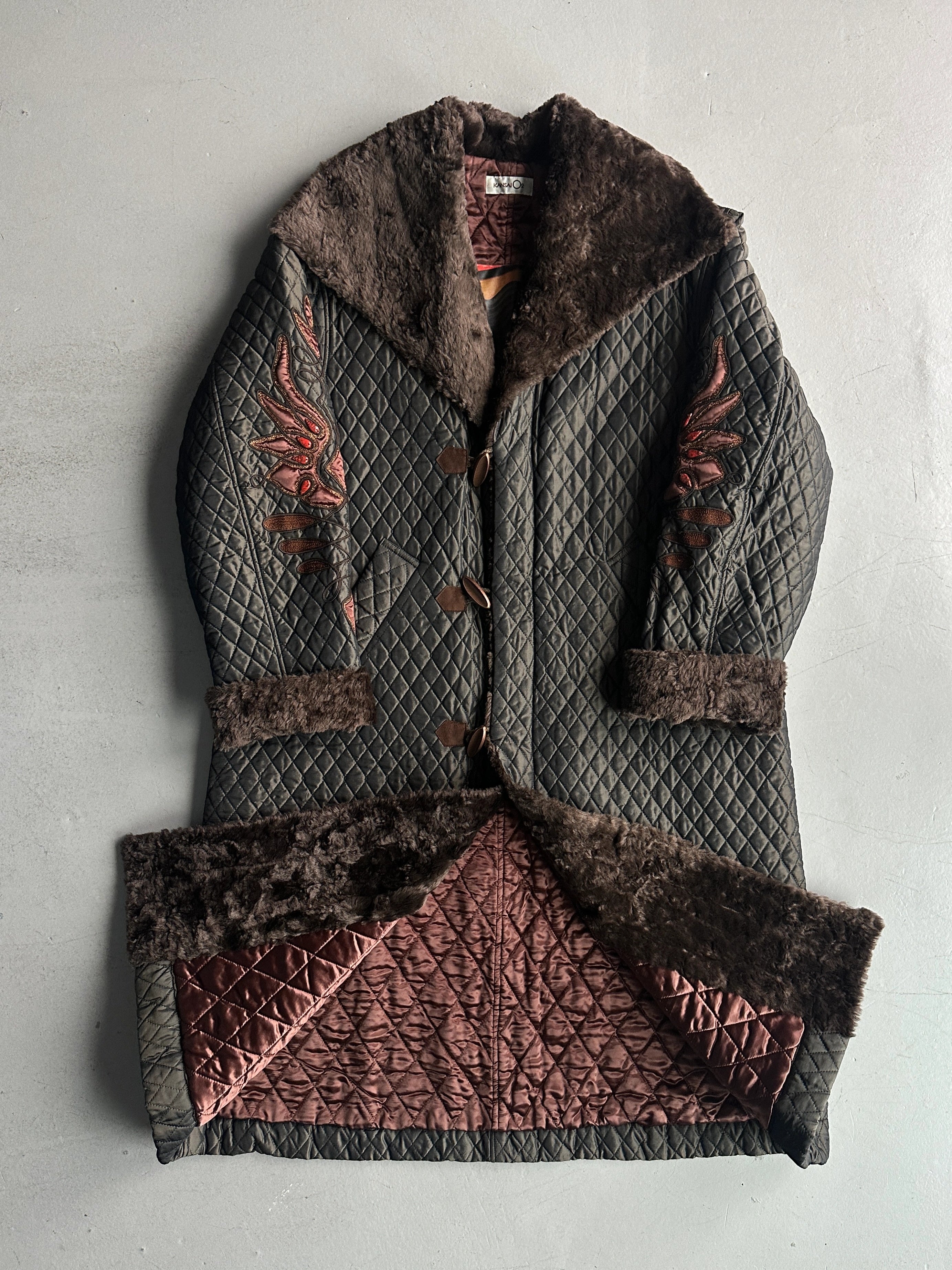 KANSAI YAMAMOTO - 1990s OVERSIZED QUILTED COAT WITH FUR COLLAR