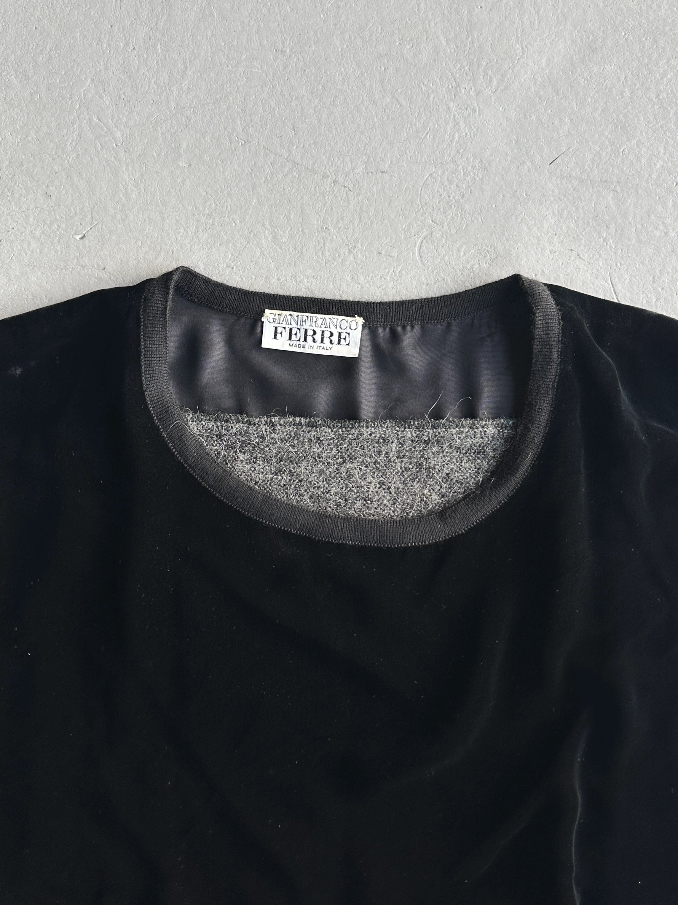 GIANFRANCO FERRÉ - 1990s VELVET FRONT AND FUZZY WOOL CONTRASTING BACK VEST TOP