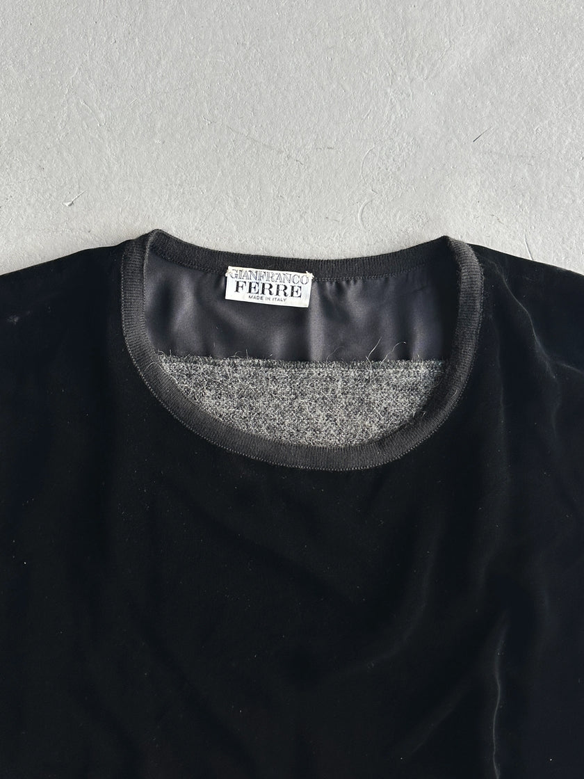 GIANFRANCO FERRÉ - 1990s VELVET FRONT AND FUZZY WOOL CONTRASTING BACK VEST TOP