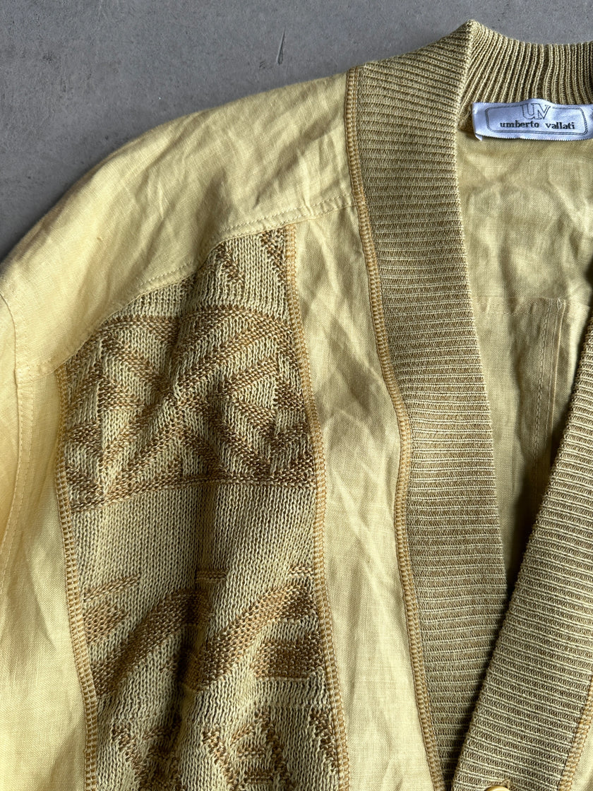 1980s LINEN CARDIGAN WITH KNITTED FRONT