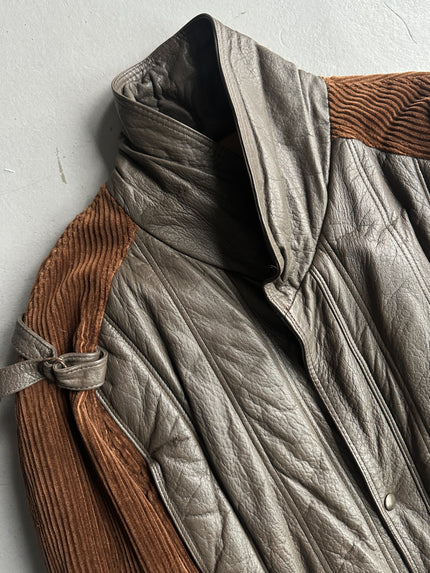 1980s OVERSIZED LEATHER BOMBER JACKET WITH CORDUROY SLEEVE