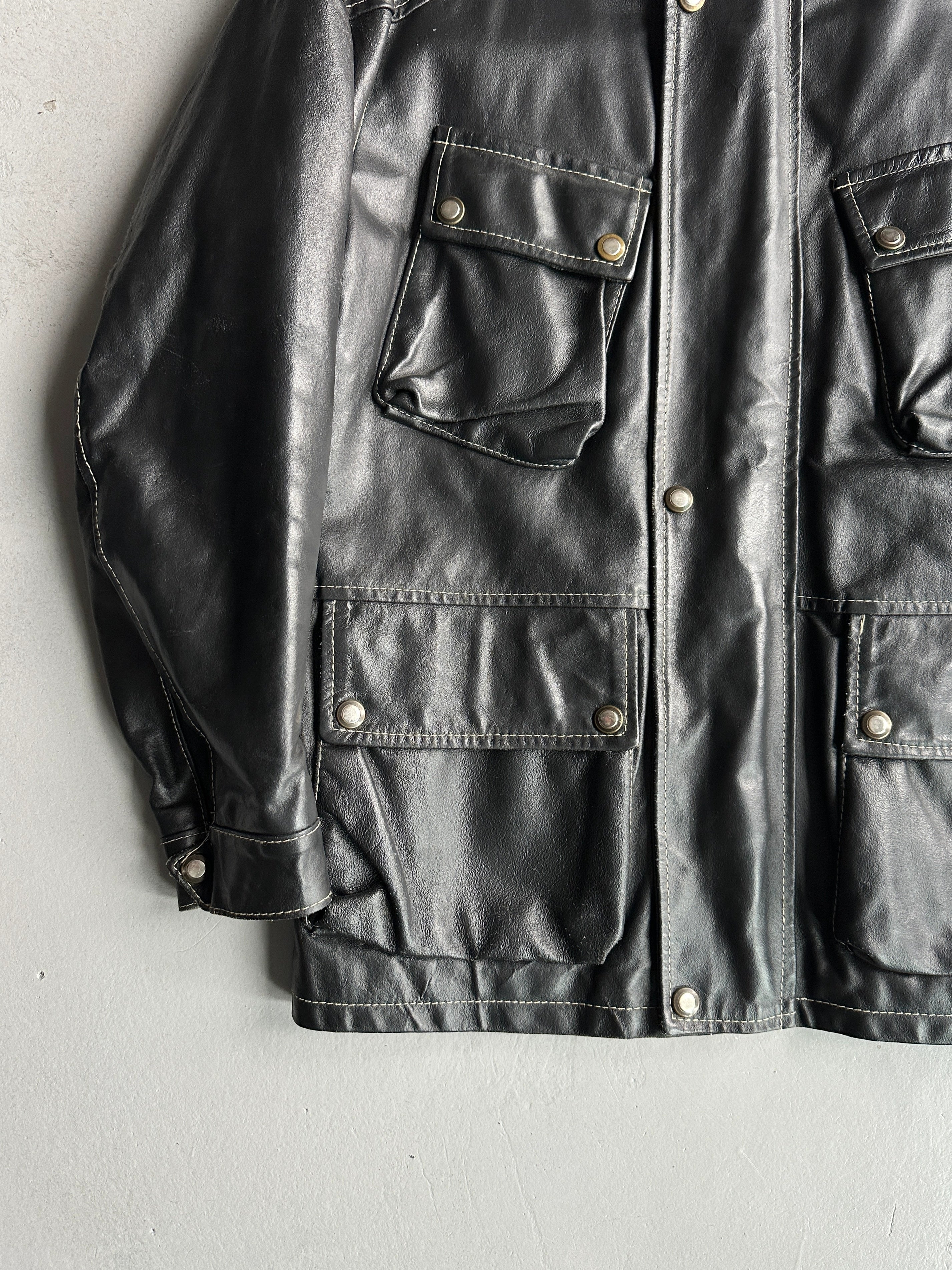 1980s FUNNEL NECK MULTI POCKET LEATHER JACKET