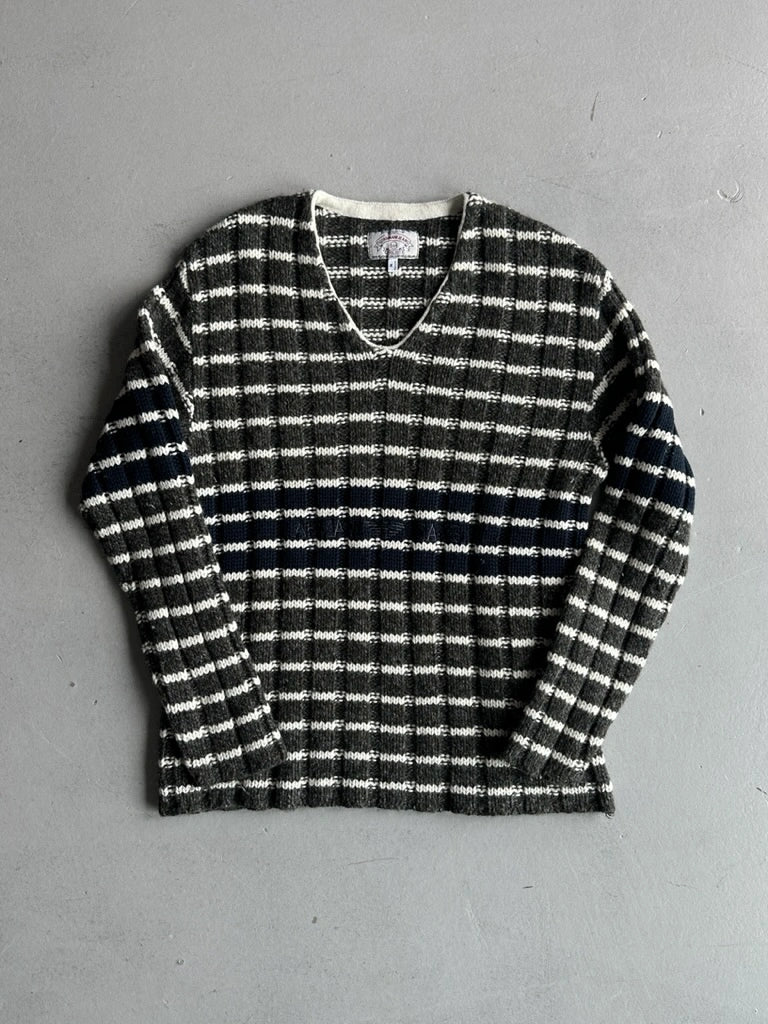 ARMANI JEANS - 1990s CHUNKY KNIT JUMPER WITH LOGO EMBROIDERED FRONT