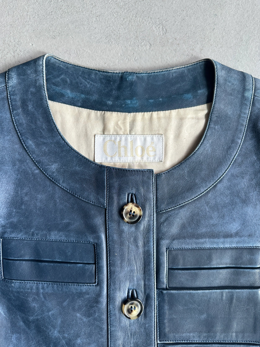 CHLOÉ - 2000s CROPPED FIT DISTRESSED LEATHER JACKET