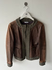 ITALIAN LABEL 2000s LEATHER JACKET WITH KNIT COLLAR AND FRONT PLACKET